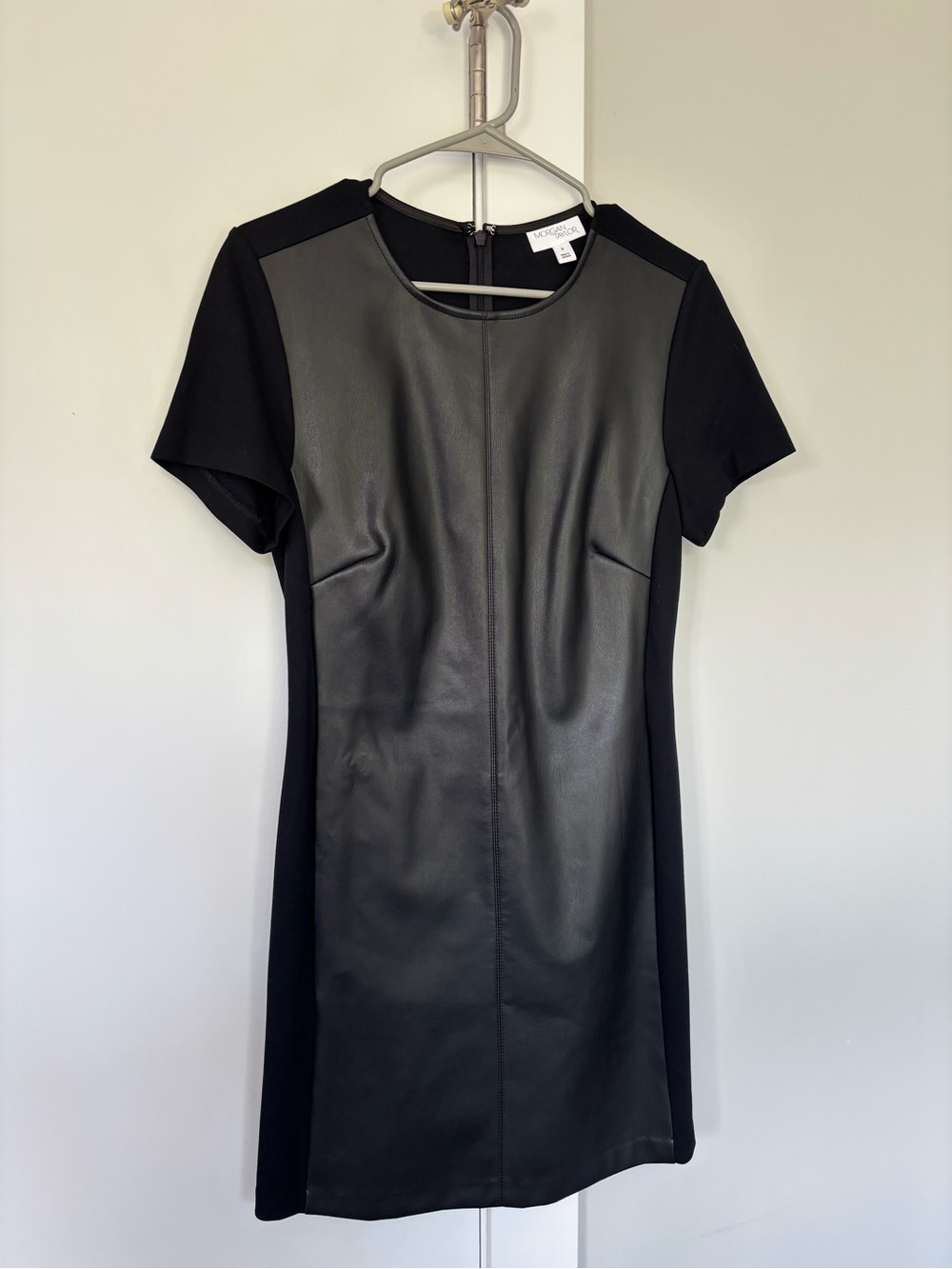 Morgan Taylor Black Faux Leather-Panel Mini Dress